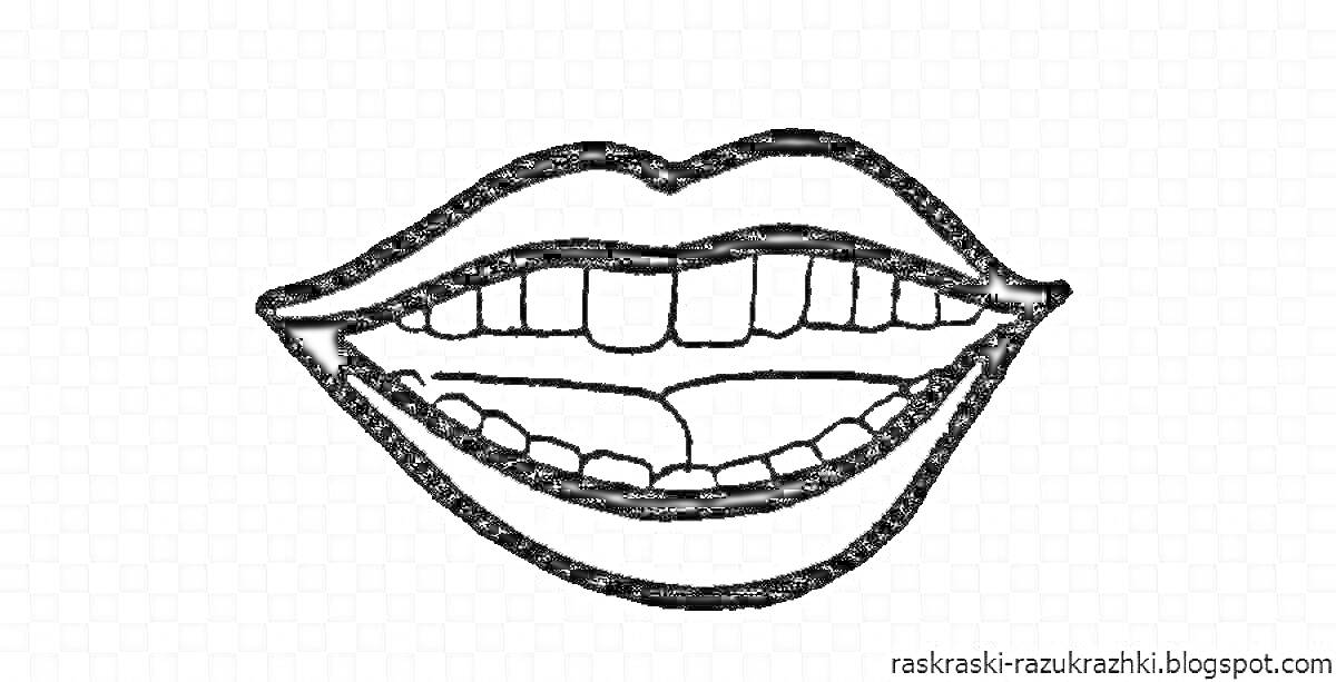 Раскраска Рот с языком и зубами