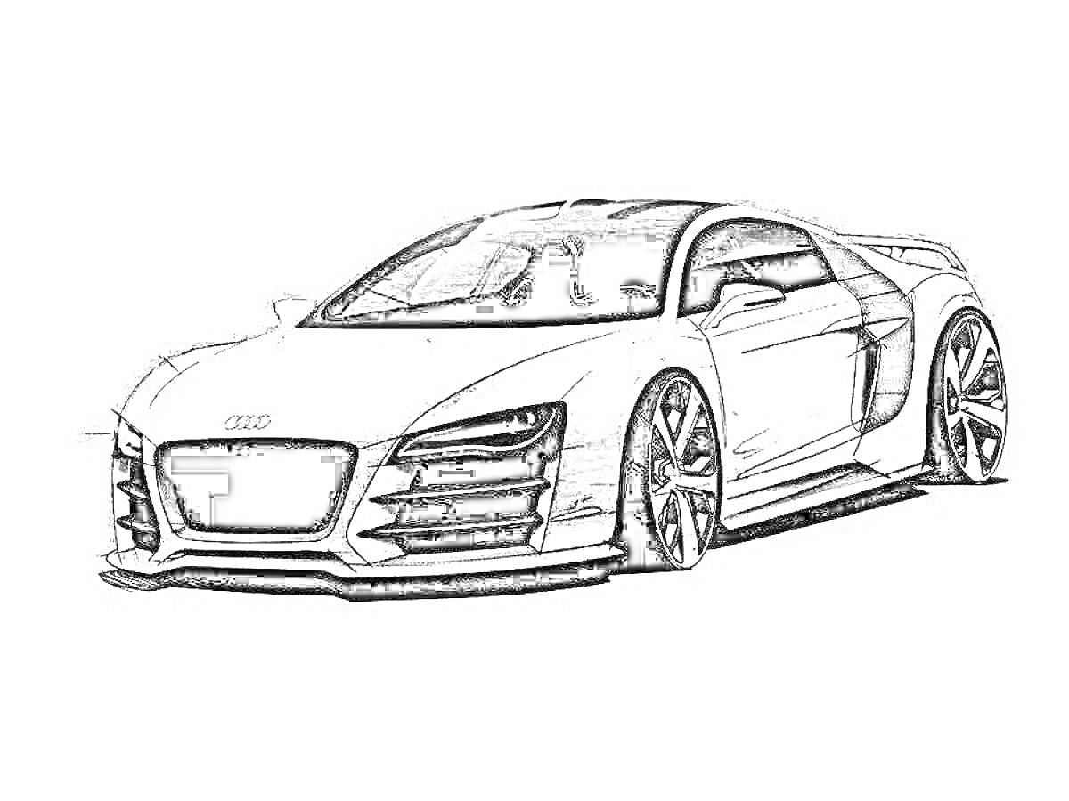 Раскраска Раскраска автомобиля Audi R8 с детализированными элементами кузова и колесами