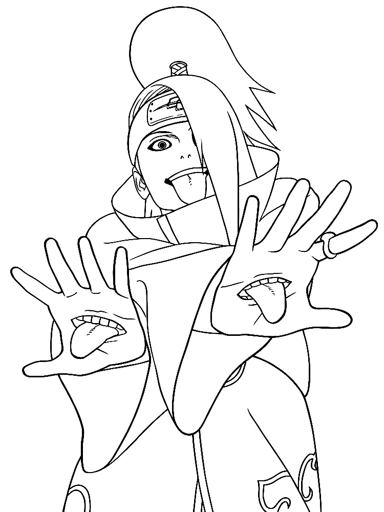 Раскраска Персонаж аниме с раздвинутыми руками и языками на ладонях