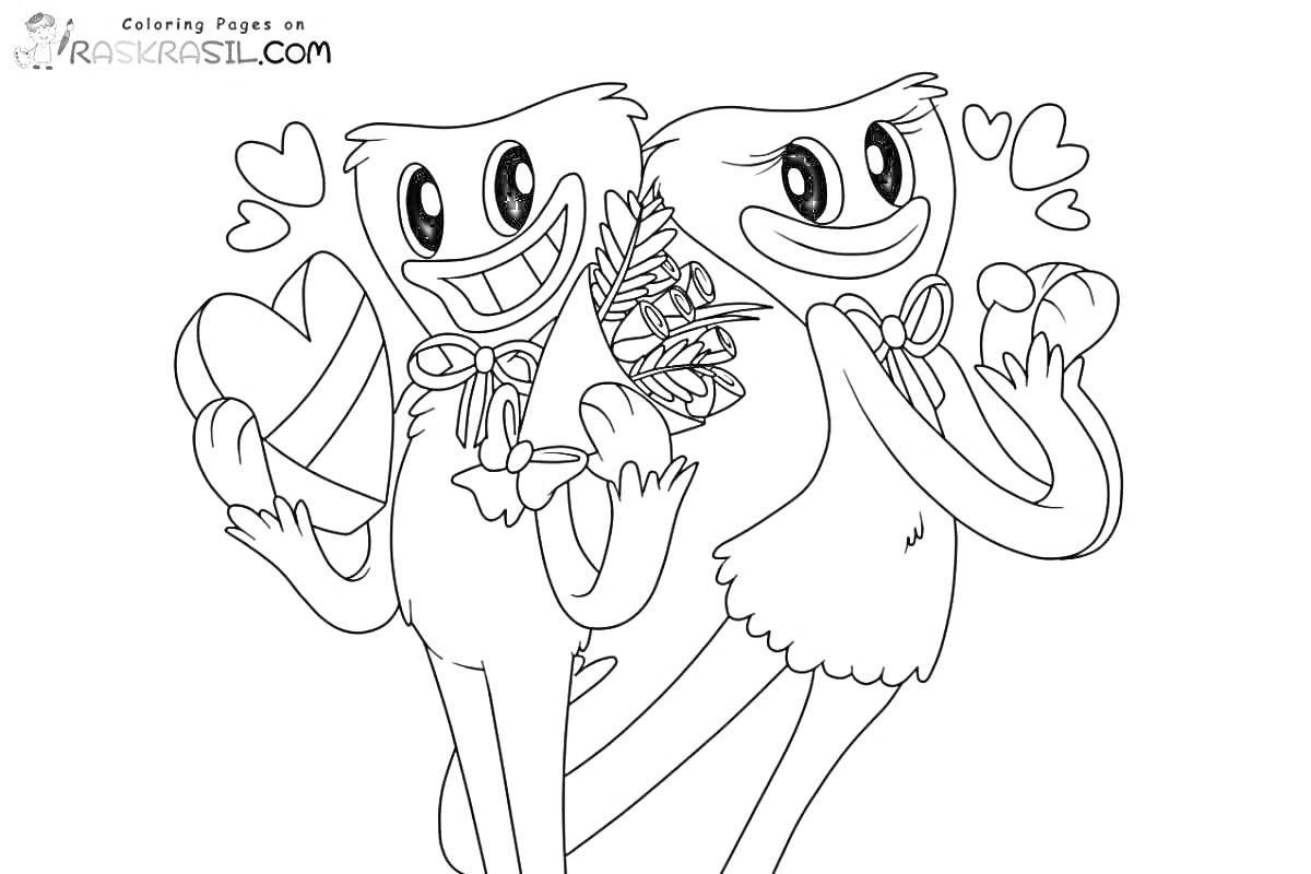 На раскраске изображено: Кисси мисси, Два персонажа, Леденцы