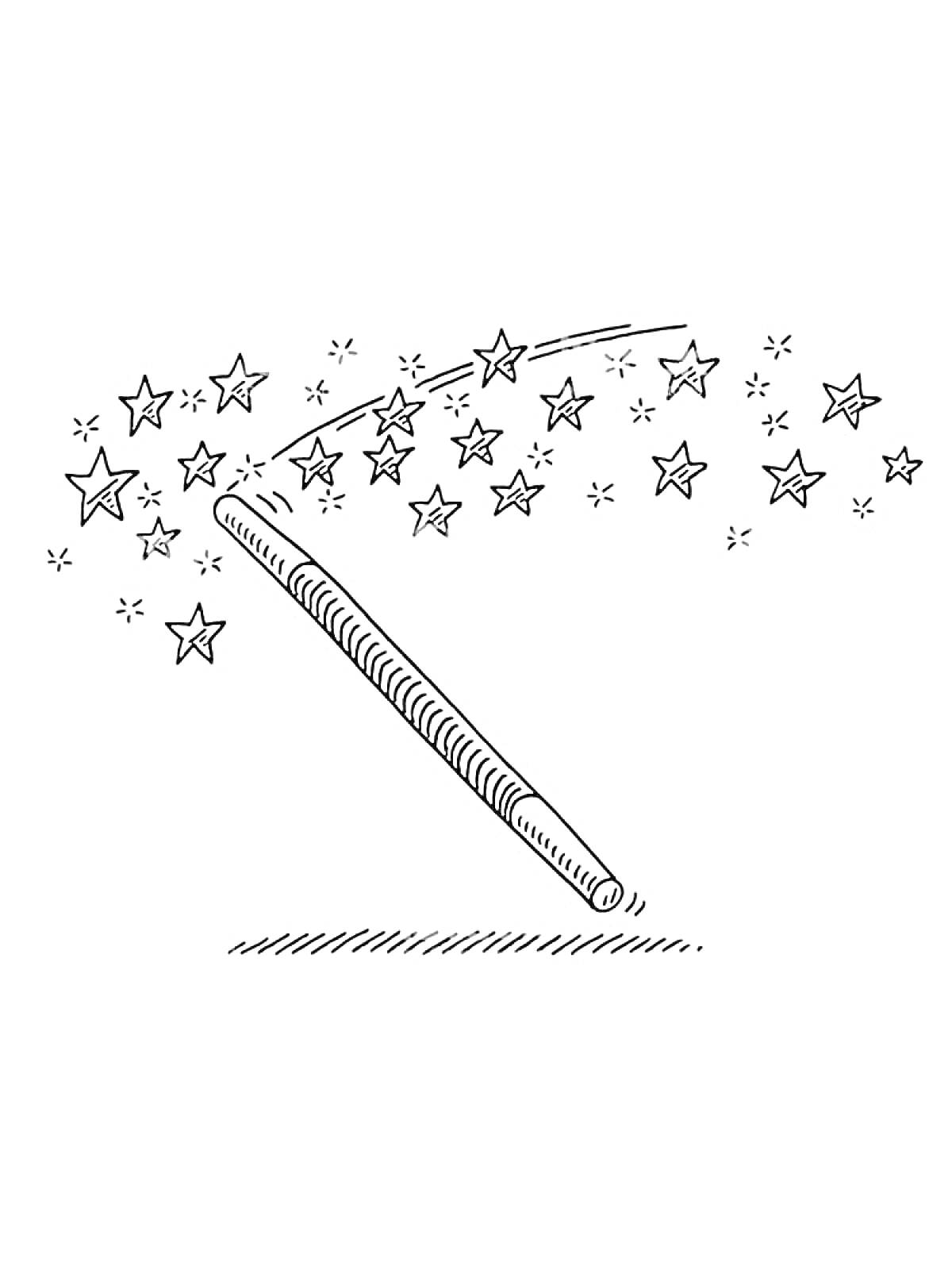 На раскраске изображено: Волшебная палочка, Звезды, Магия, Для детей, Волшебство