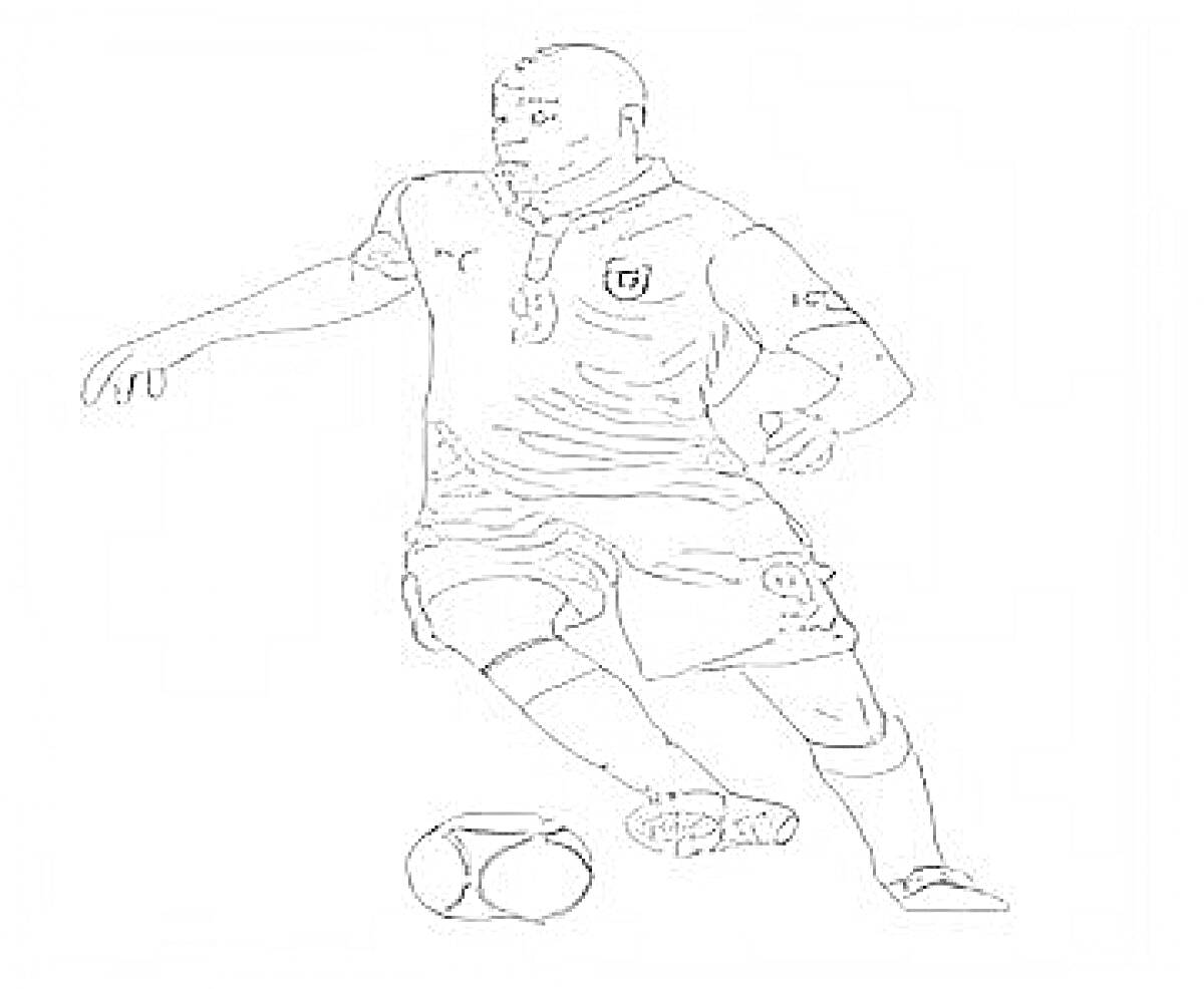На раскраске изображено: Футболист, Спорт, Футбол, Форма, Движение, Бег