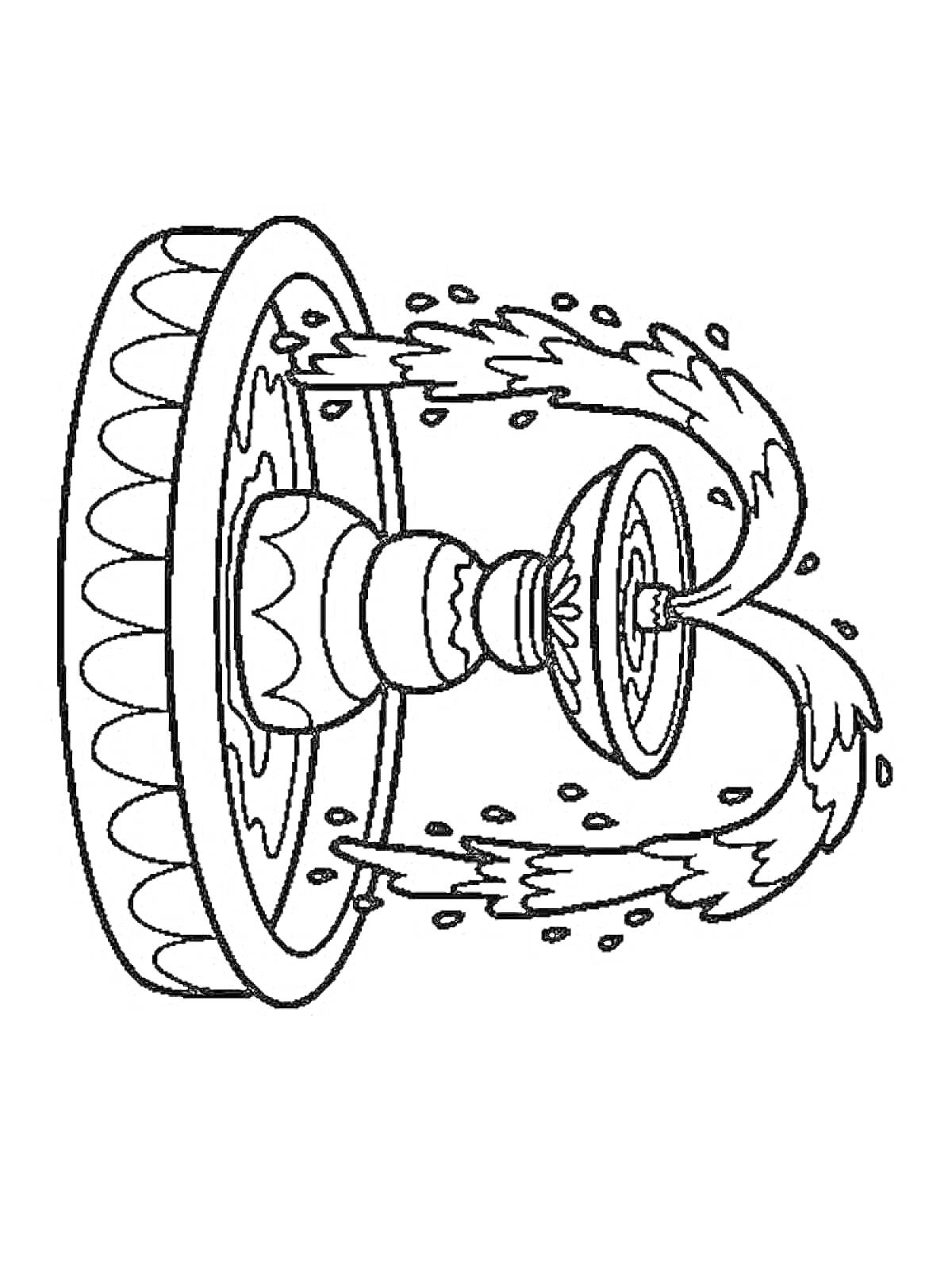 Раскраска Фонтан с водой, льющейся из верхнего яруса, декоративная конструкция