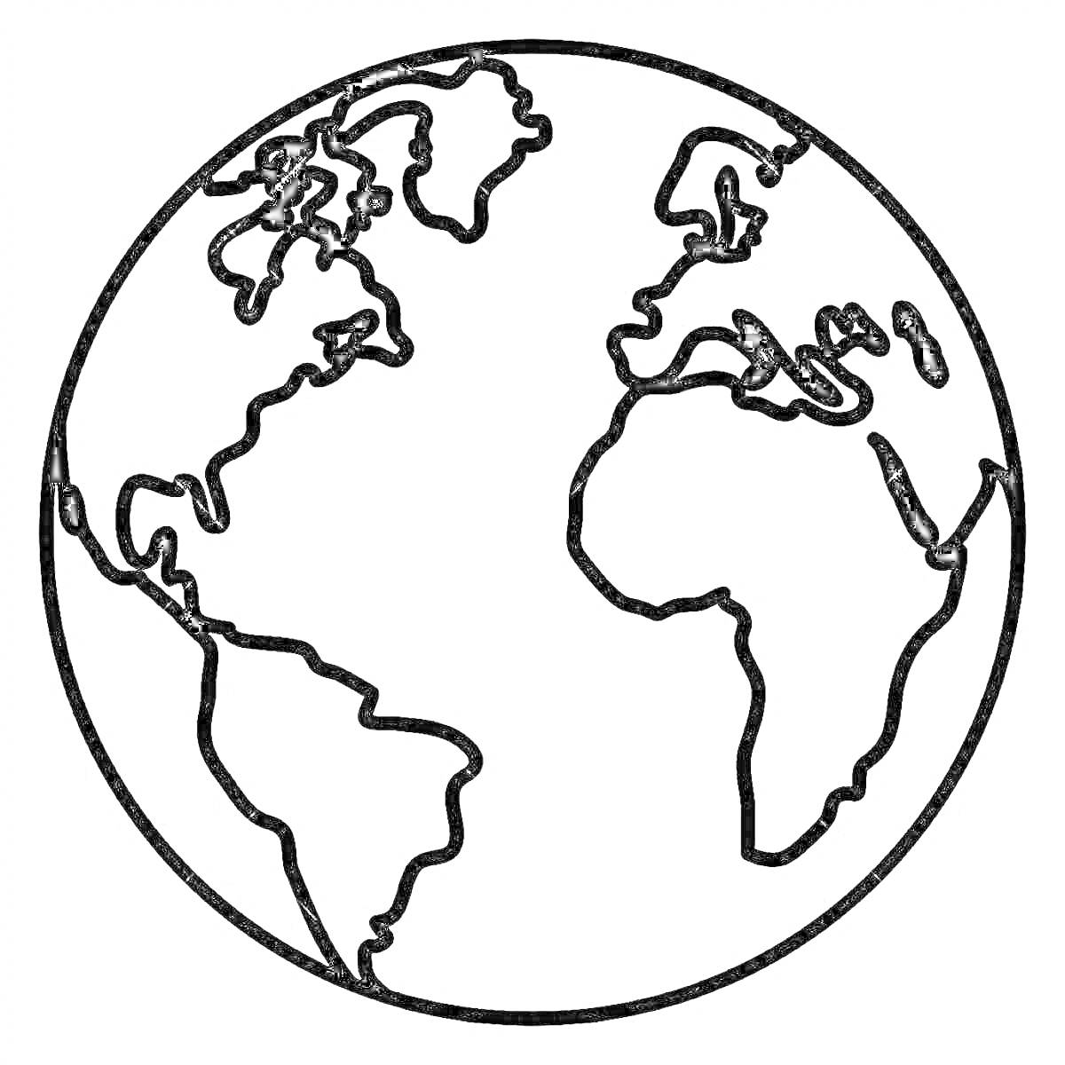 На раскраске изображено: Глобус, Континенты, Карта, Северная Америка, Южная Америка, Европа, Африка, Азия, Образование, География