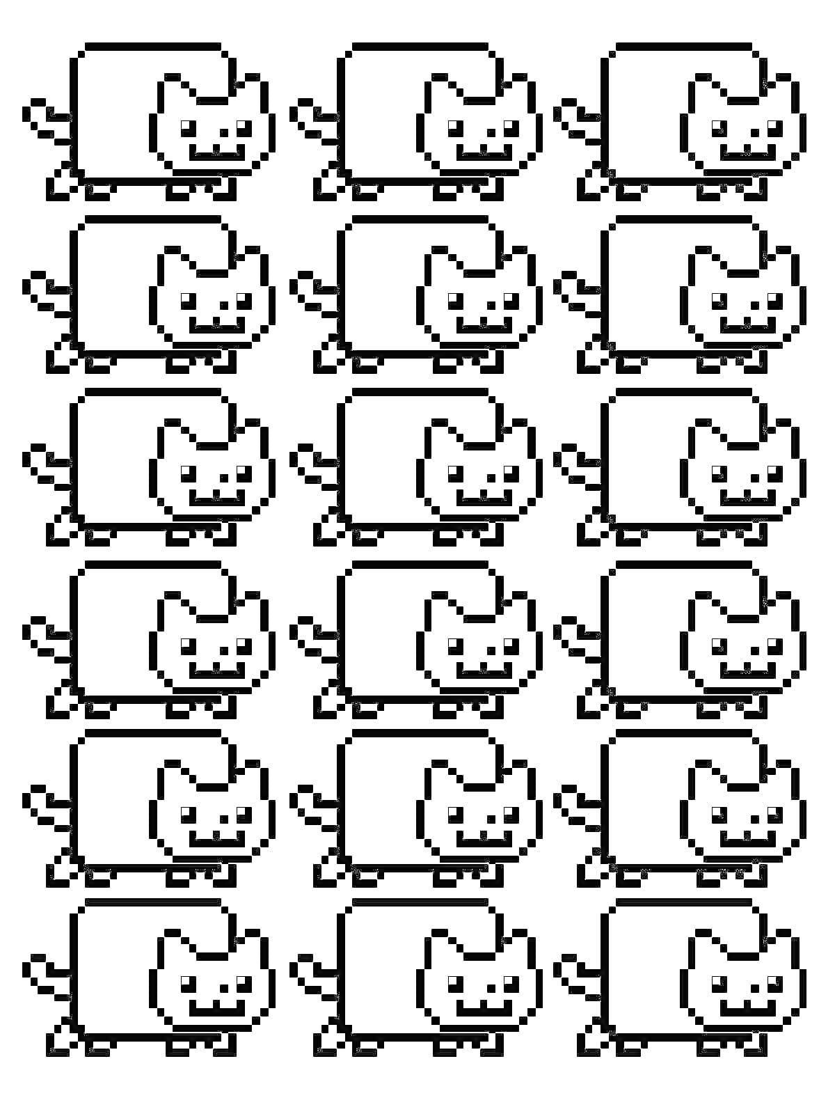 Раскраска повторяющийся рисунок Нян Кэт (Nyan Cat) в виде пиксельного изображения