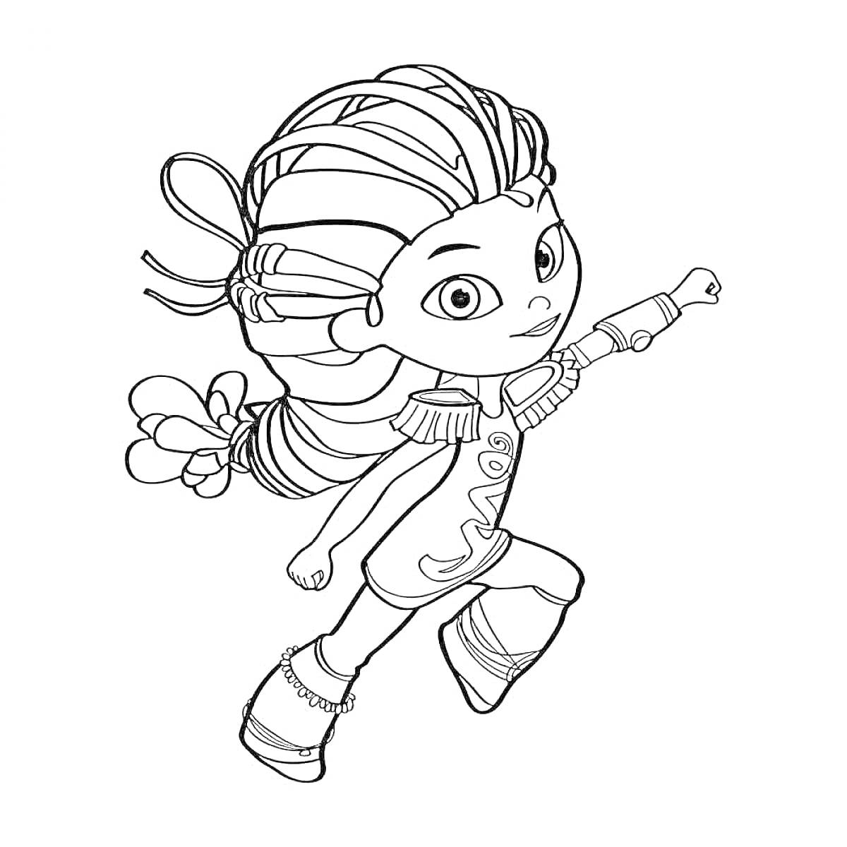 Раскраска Девочка с косичками в прыжке из мультфильма 