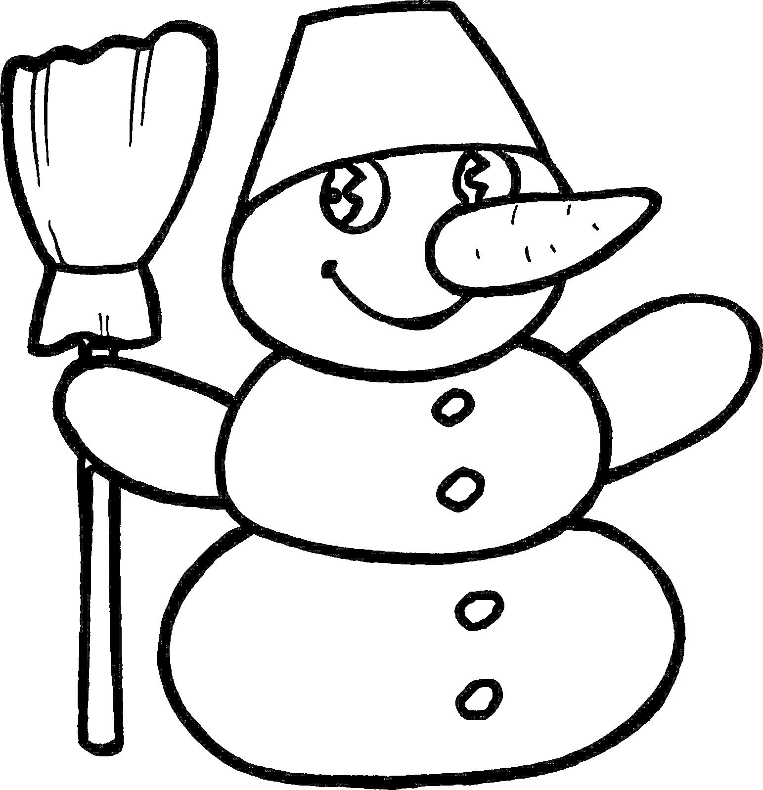 Раскраска Снеговик с метлой и пуговицами