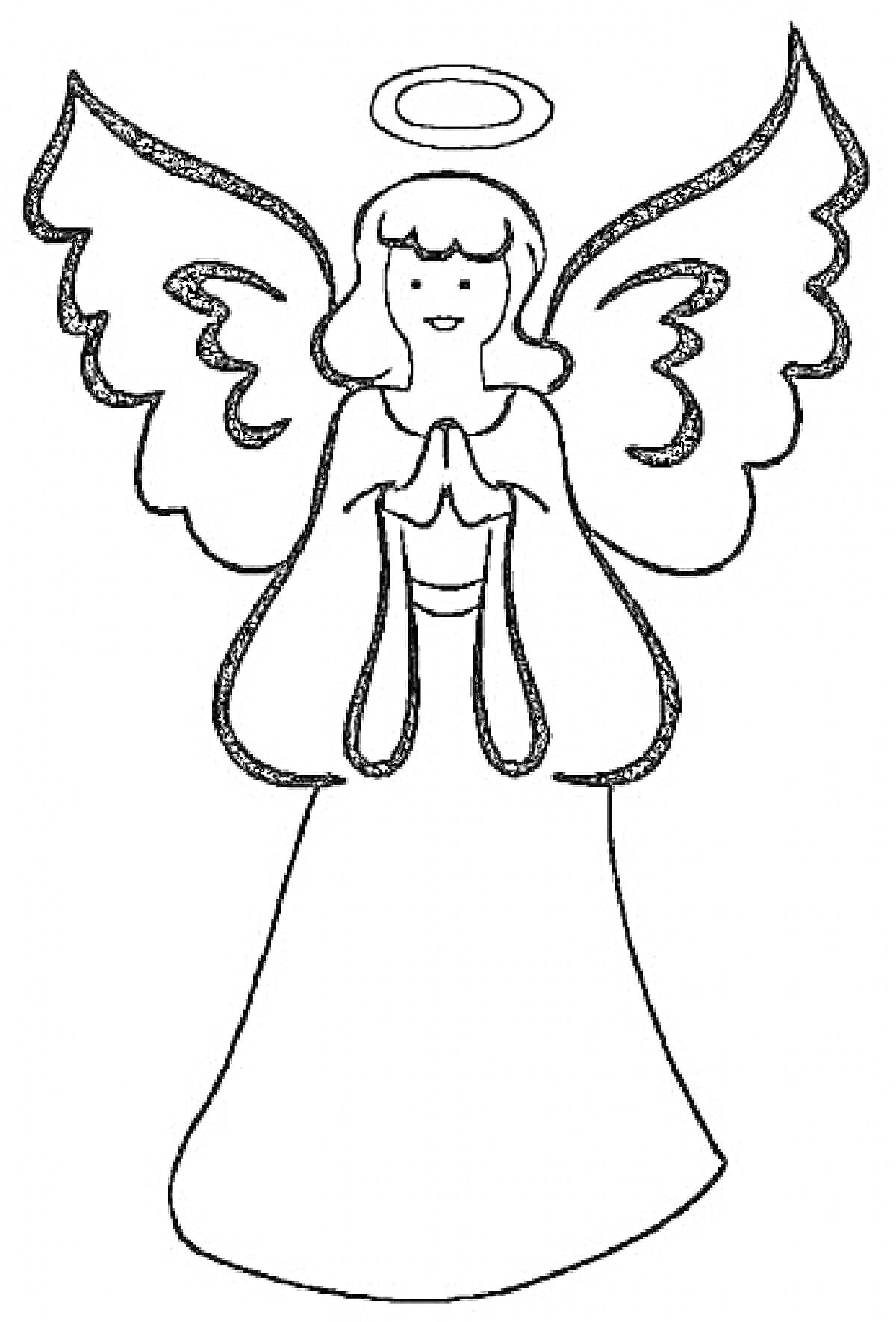 Раскраска Рождественский ангел с ореолом и крыльями