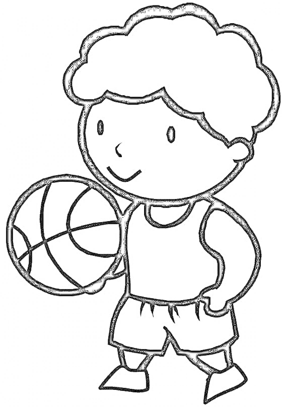 Раскраска Мальчик с мячом для баскетбола