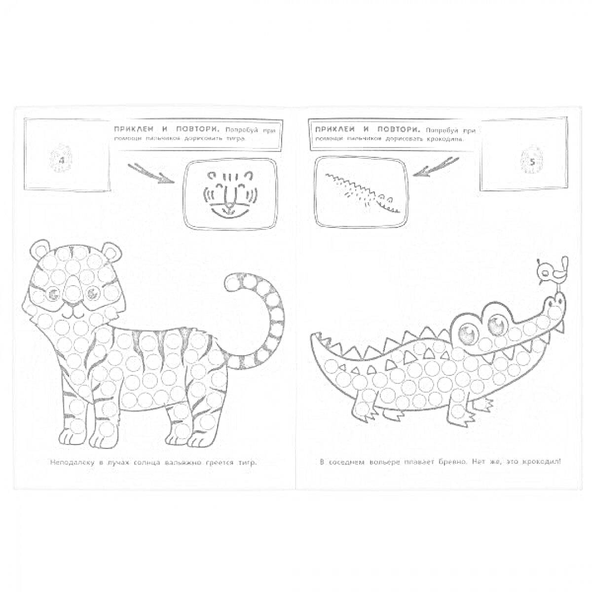 На раскраске изображено: Тигр, Крокодил, Пластилин, Лепка, Инструкция, Умка