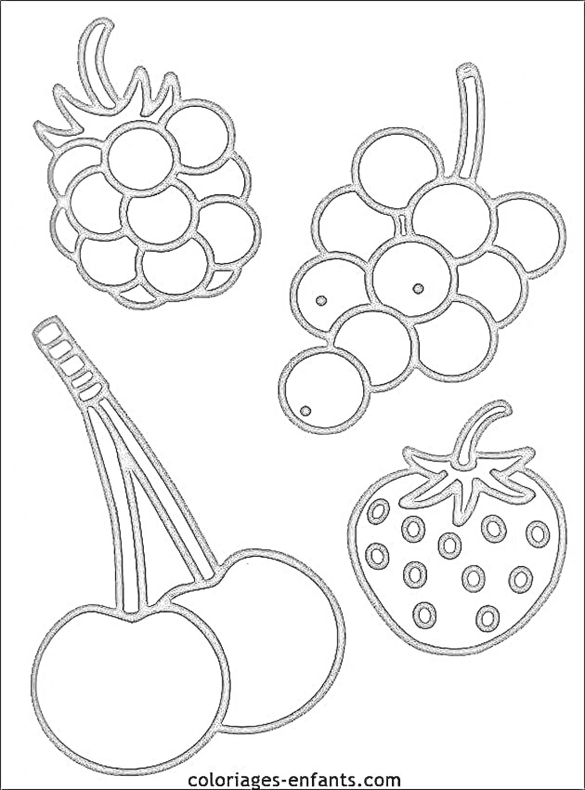 Раскраска Малина, виноград, вишня, клубника