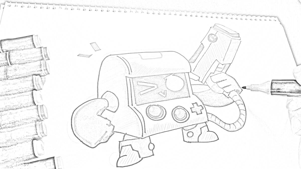 Раскраска Раскраска робота с джойстиком и игровыми кнопками из игры