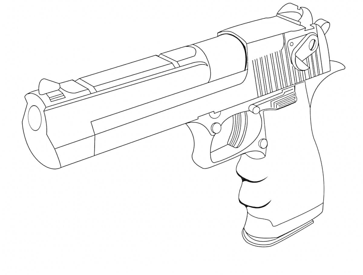 Раскраска Раскраска пистолет Desert Eagle с деталями затвора, спускового крючка и рукояти