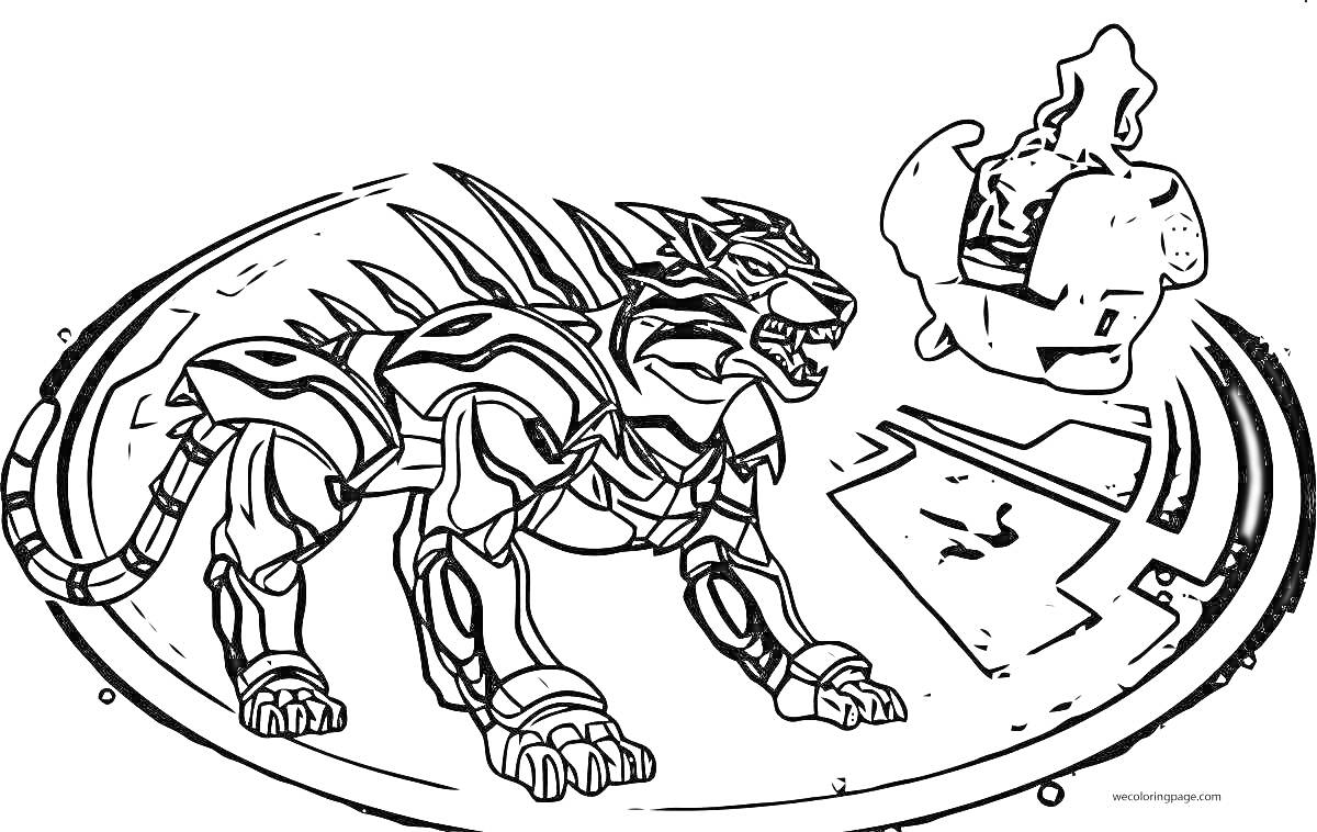 На раскраске изображено: Лев, Робот, Приключения