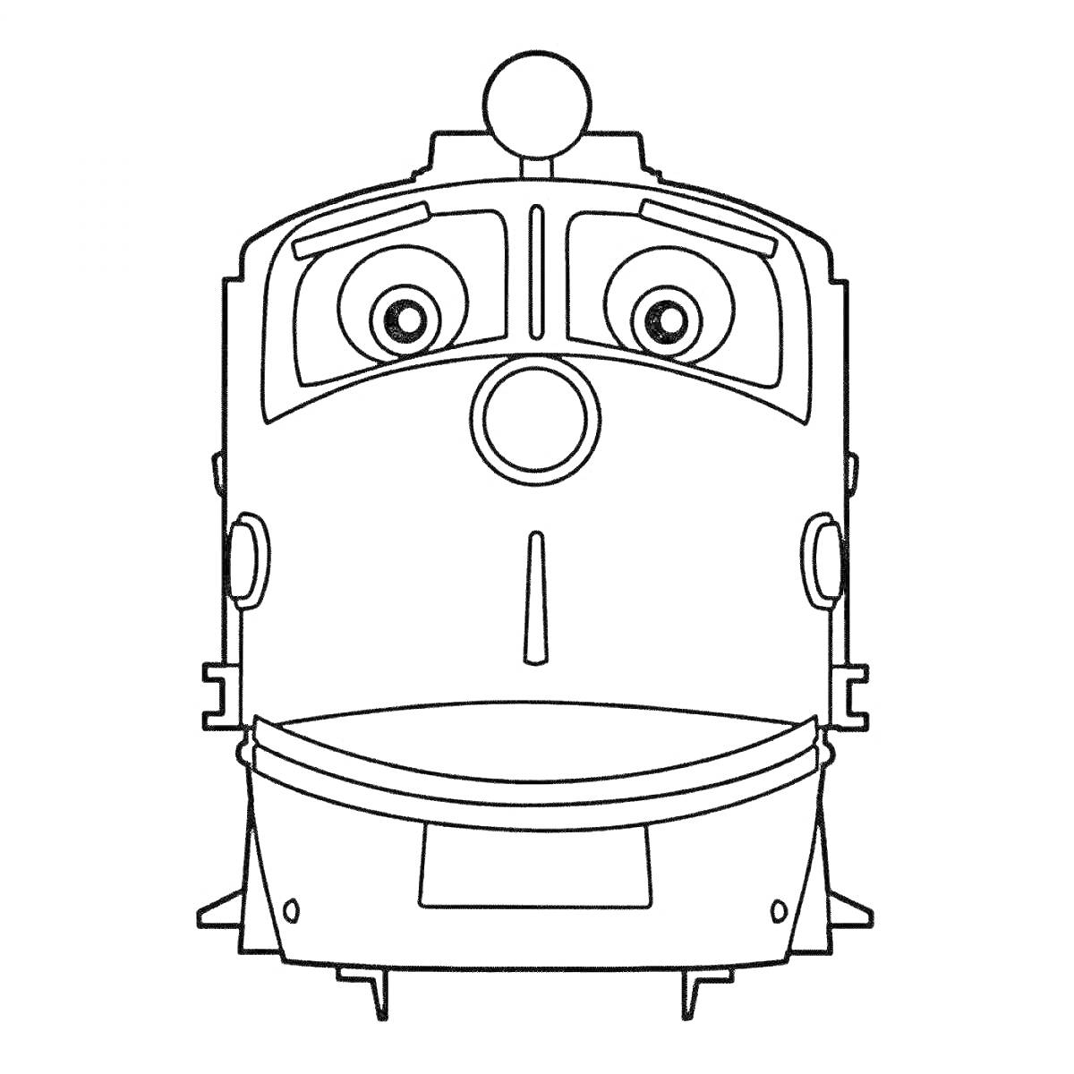 Раскраска Лицо паровозика из Чаггингтона с большими глазами и круглым светом на лбу