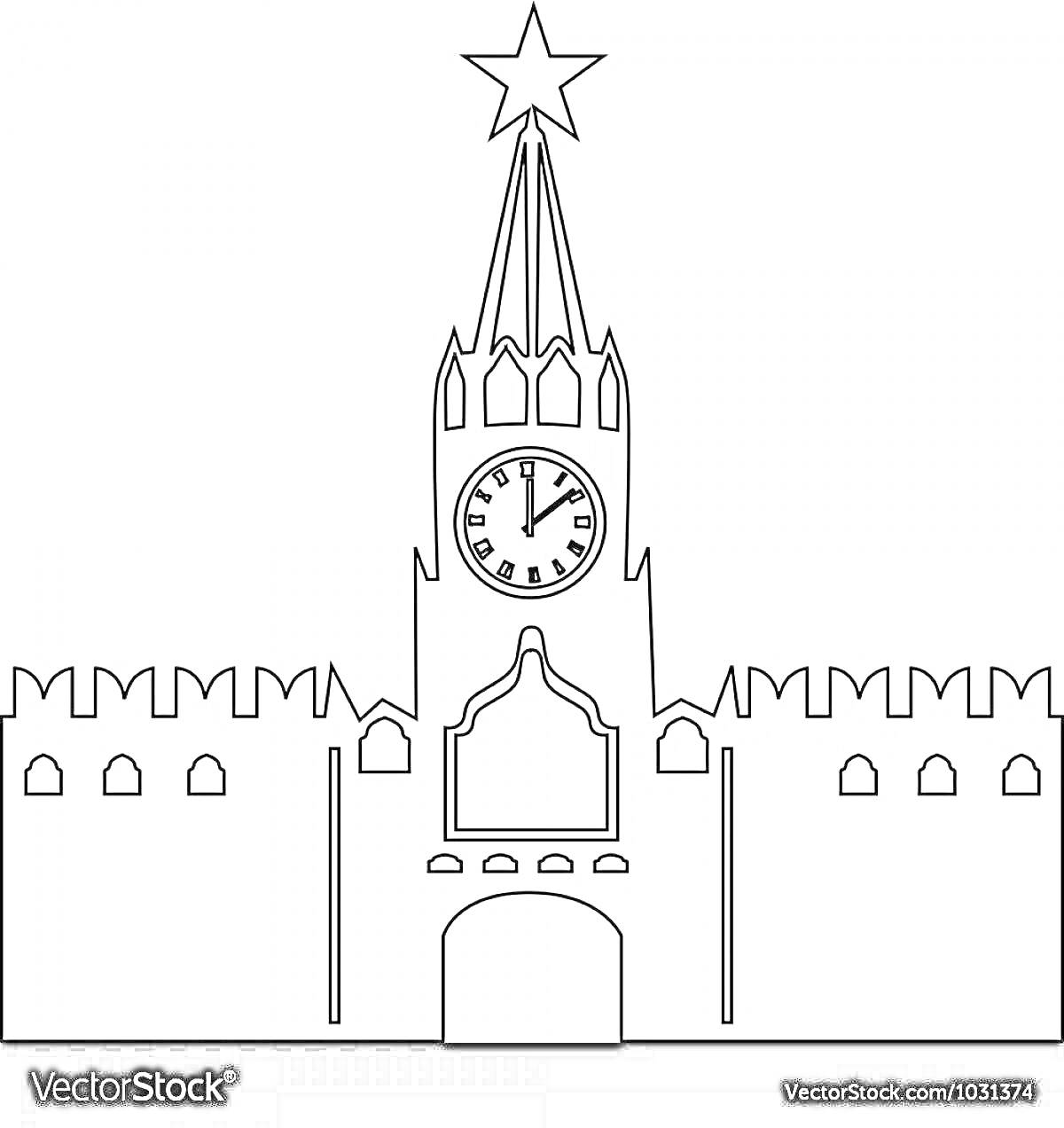Раскраска Кремль с башней и часами