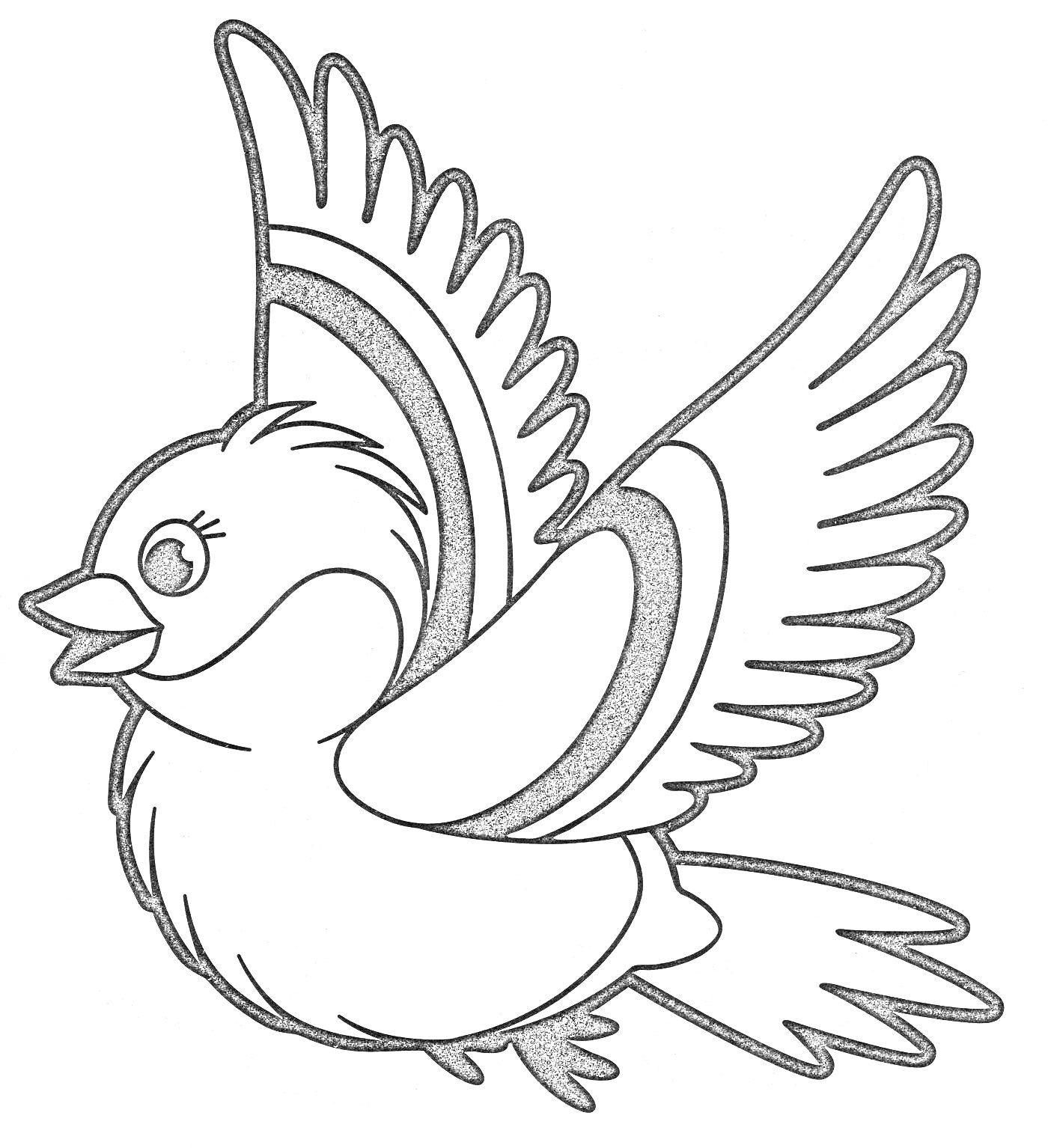 На раскраске изображено: Снегирь, Птица, Расправленные крылья, Природа