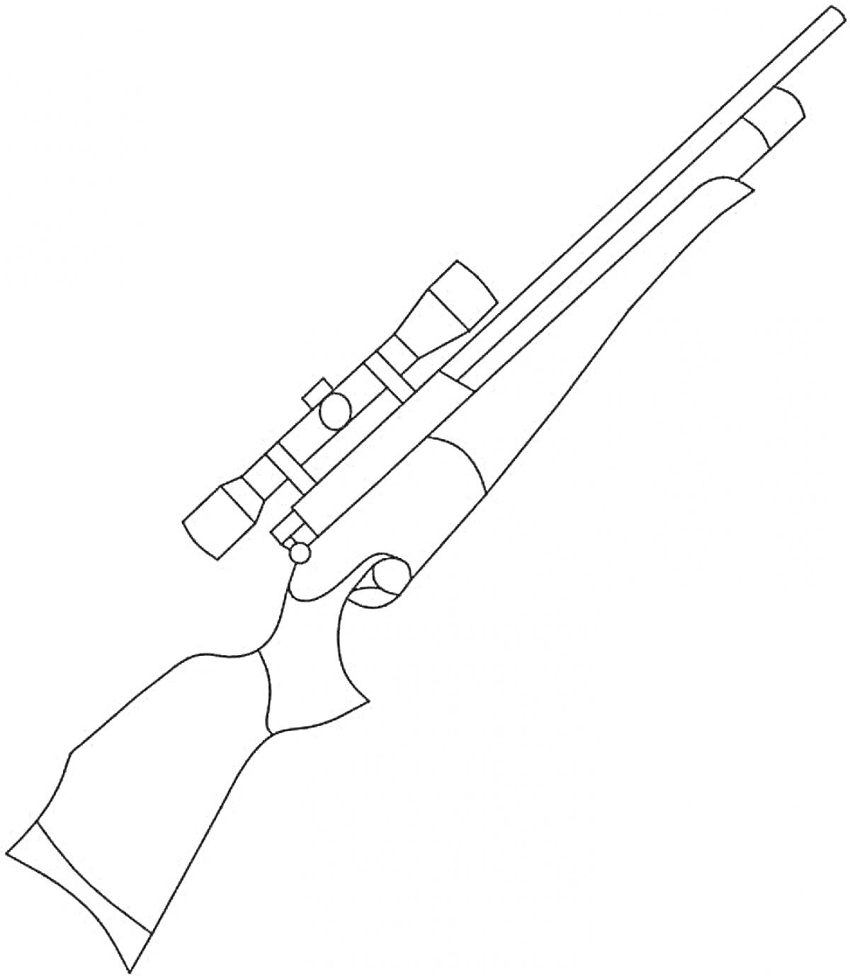 На раскраске изображено: Винтовка, Оптический прицел, Оружие, Снайперская винтовка