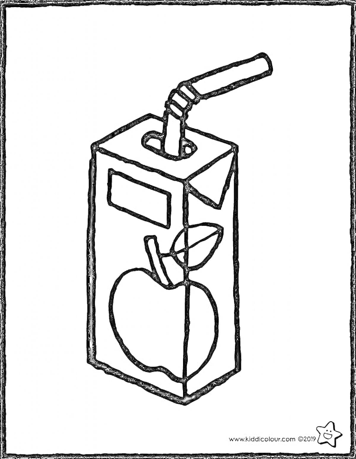 Раскраска Пакетированный яблочный сок с трубочкой
