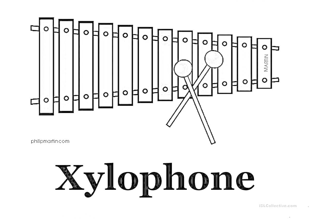 Раскраска Металлофон с палочками