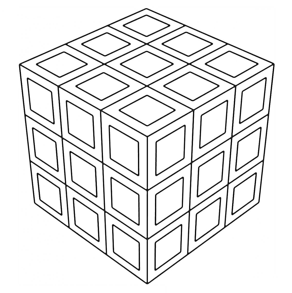 Раскраска Контурное изображение кубика Рубика из квадратов