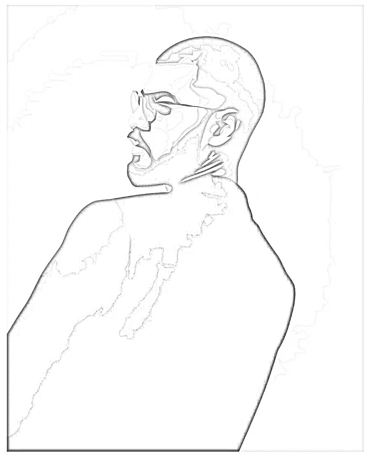 Раскраска Мужчина в очках с бородой, вид сзади