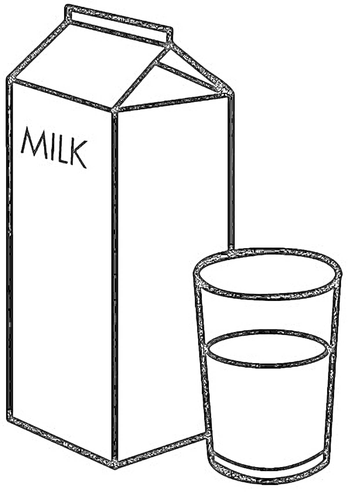 Раскраска Пакет молока и стакан с молоком
