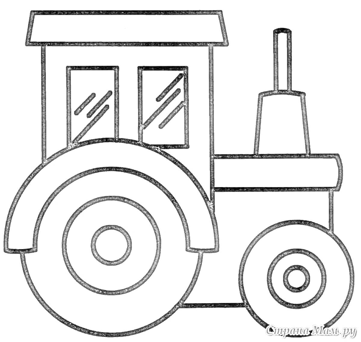 На раскраске изображено: Трактор, Колёса, Для мальчиков, Техника