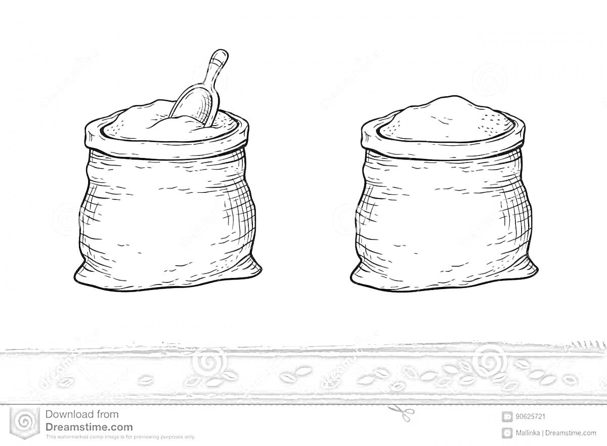 Раскраска Мешки с мукой и совком