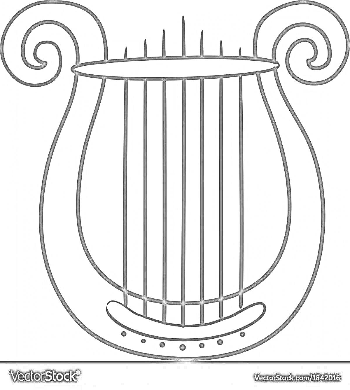 На раскраске изображено: Лира, Струны, Завитки, Античность, Музыкальные инструменты, Контурные рисунки