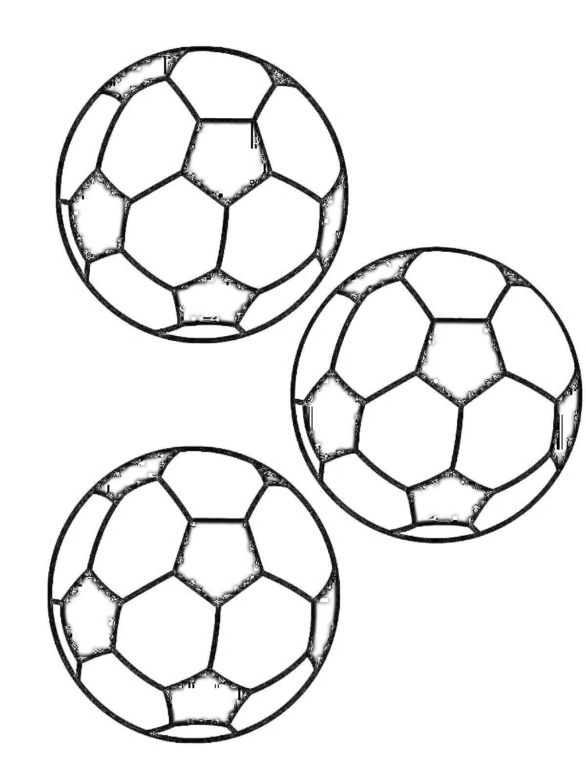 Раскраска Три футбольных мяча