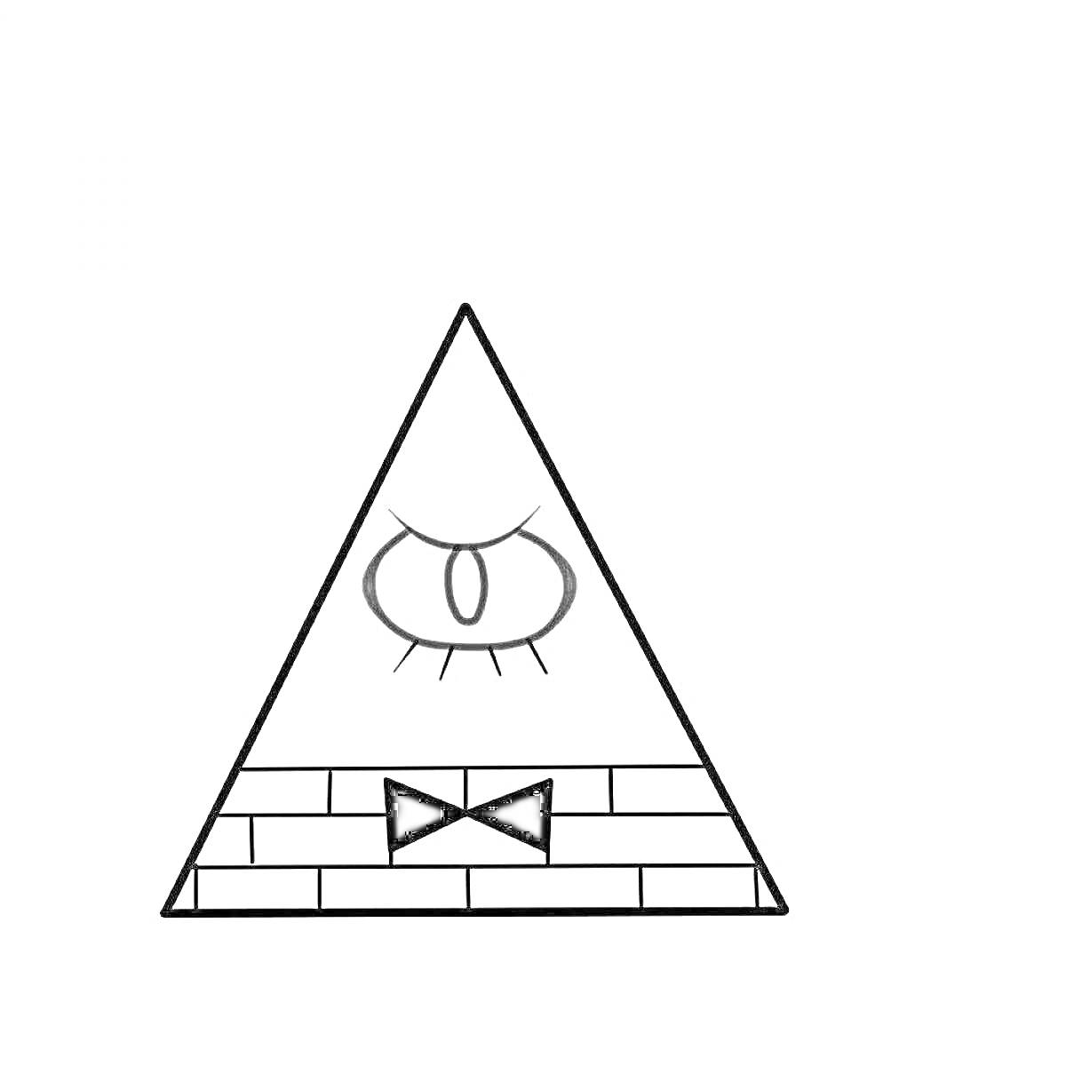 Раскраска Треугольник с глазом, кирпичная текстура и бабочка