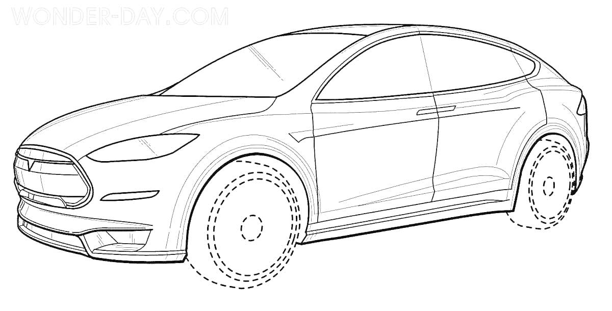 Раскраска Раскраска автомобиля Tesla Model S в профиль