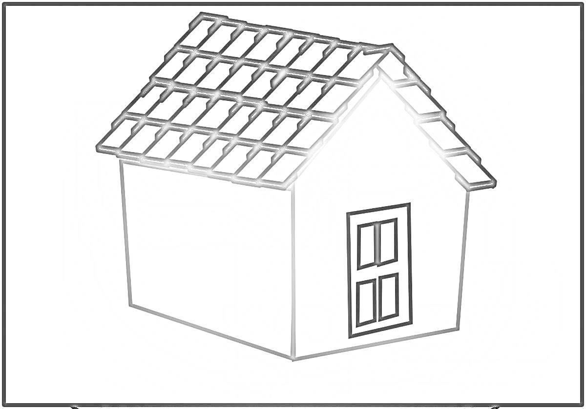 Раскраска Дом с черепичной крышей и оконной рамой