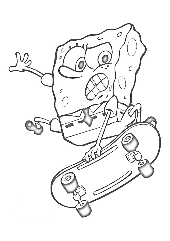 Раскраска Мультяшный персонаж на скейтборде в прыжке