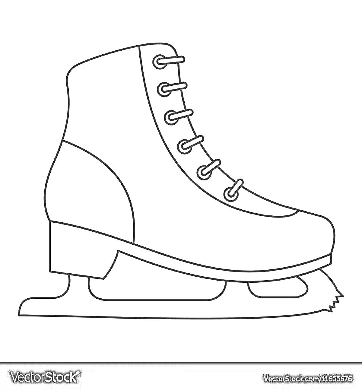 На раскраске изображено: Шнурки, Лезвие, Обувь, Зима, Спорт, Катание на льду, Для детей, 3-4 года