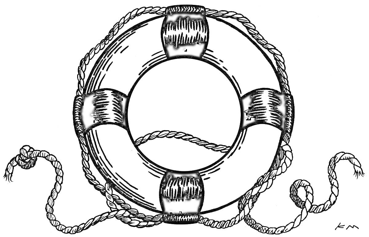 На раскраске изображено: Спасательный круг, Веревка, Безопасность, Море, Корабль, Вода