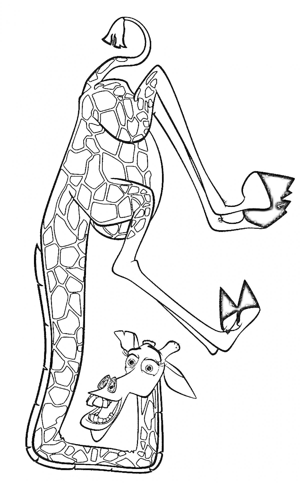 Раскраска Жираф танцует на одной ноге