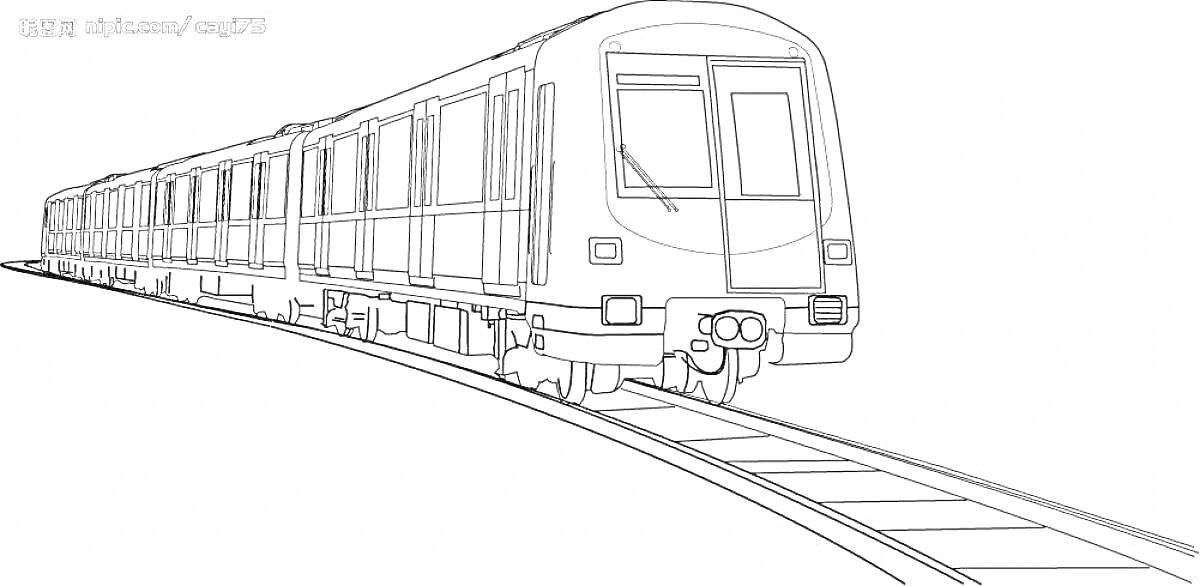 Раскраска Поезд метро на рельсах