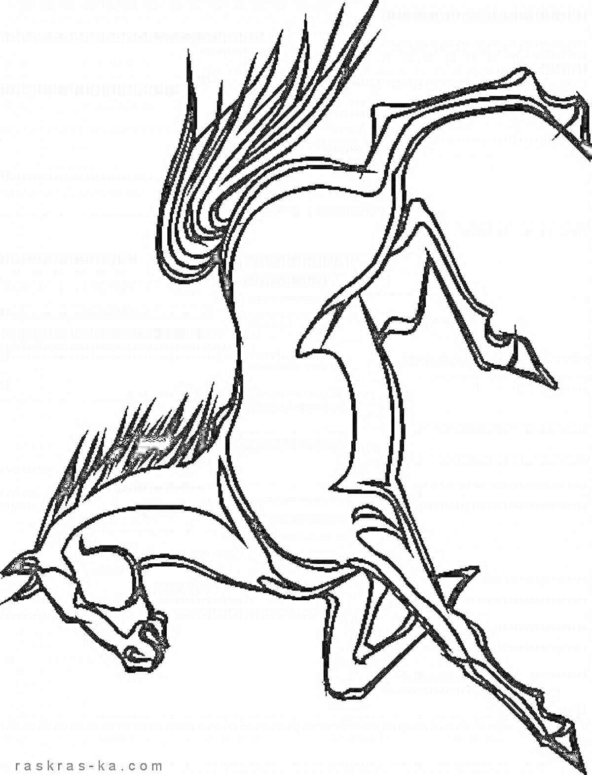 На раскраске изображено: Лошадь, Долговязая, Вращение, Грива, Для детей, Творчество