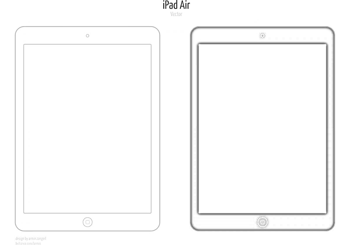 Раскраска Раскраска iPad Air - два айпада, белый с контурами и черный сплошной