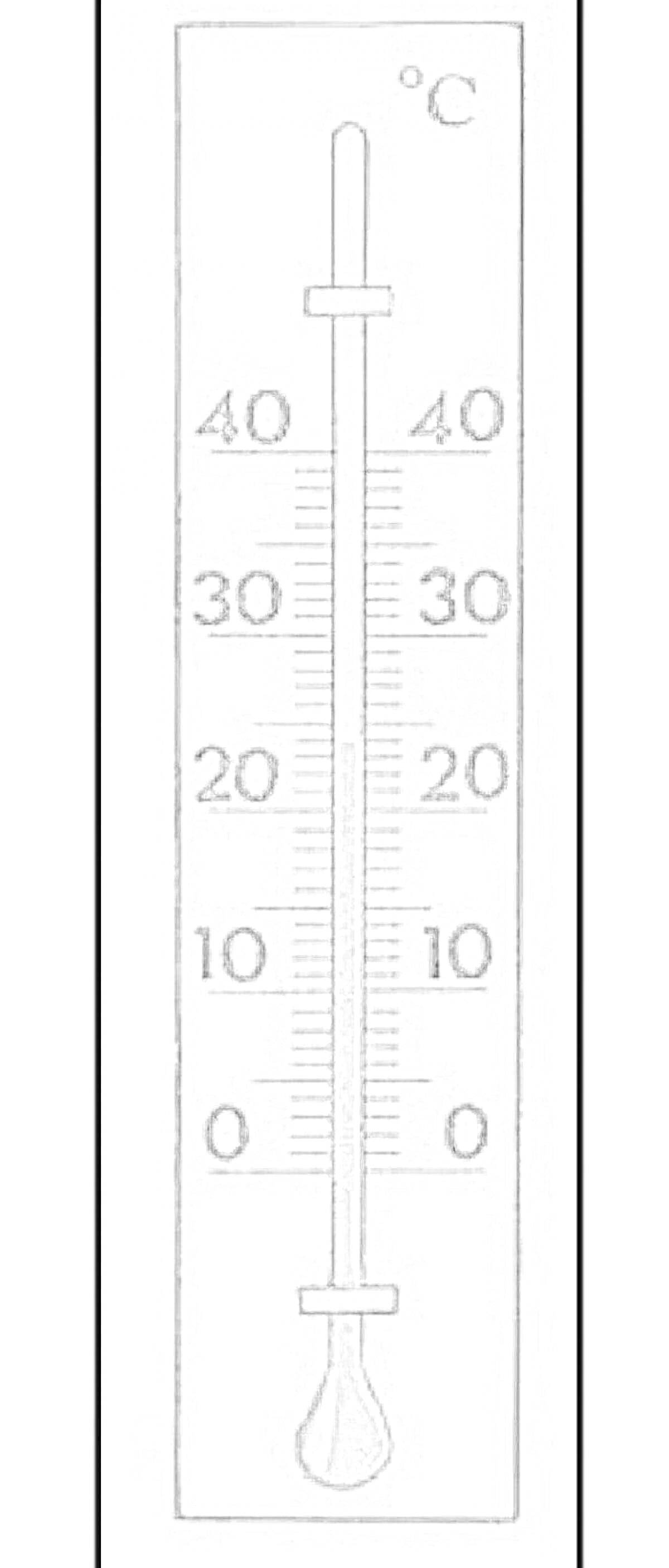 На раскраске изображено: Термометр, Градусник, Температура, Измерение, Шкала, Наука