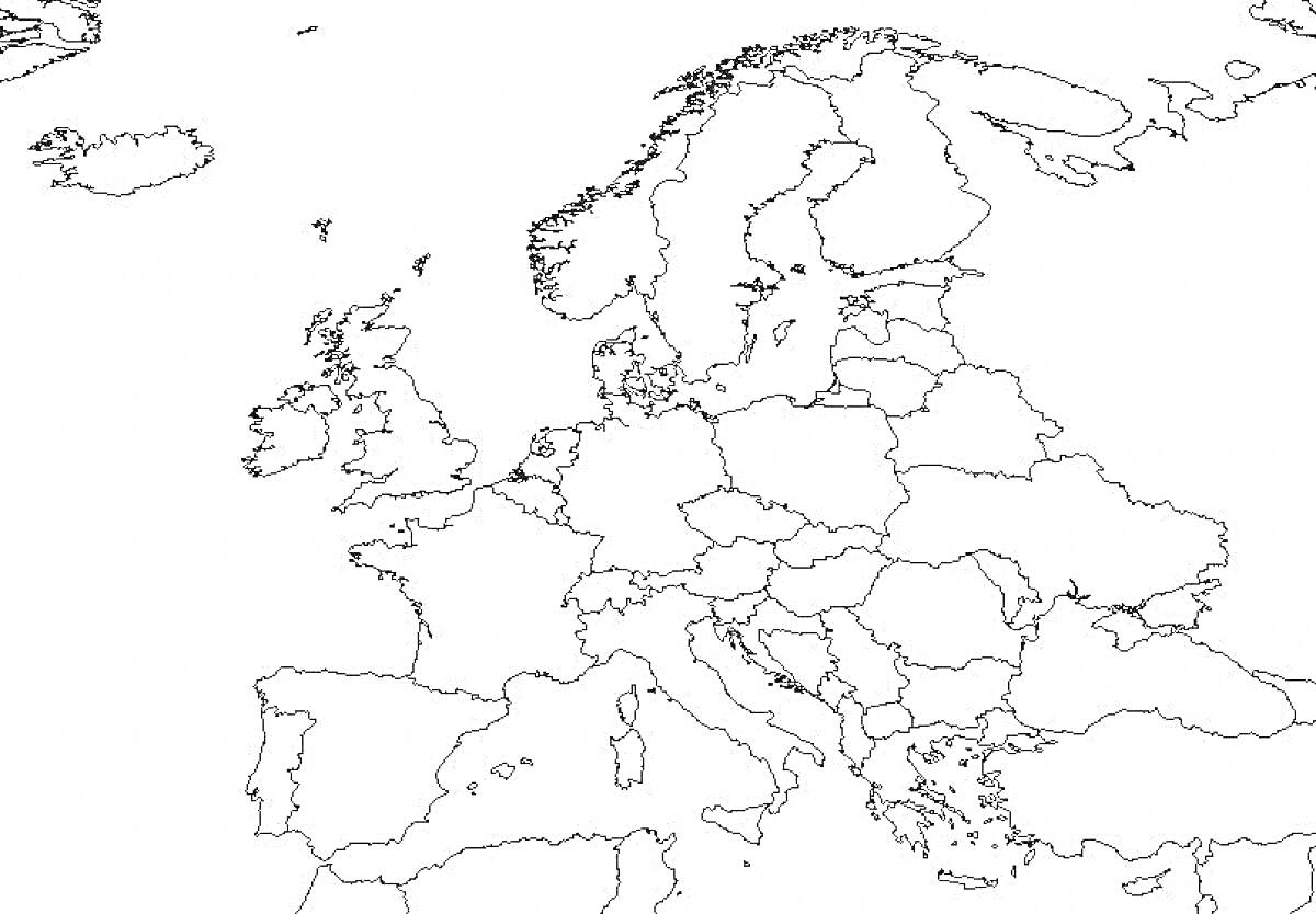 На раскраске изображено: Карта, Европа, Границы стран, География, Континенты, Учеба, Образование