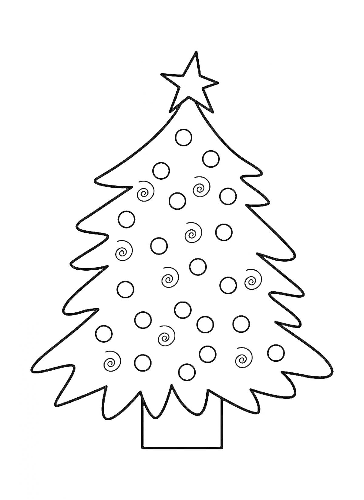 На раскраске изображено: Новогодняя елка, Украшения, Новогодние украшения, Праздничная елка