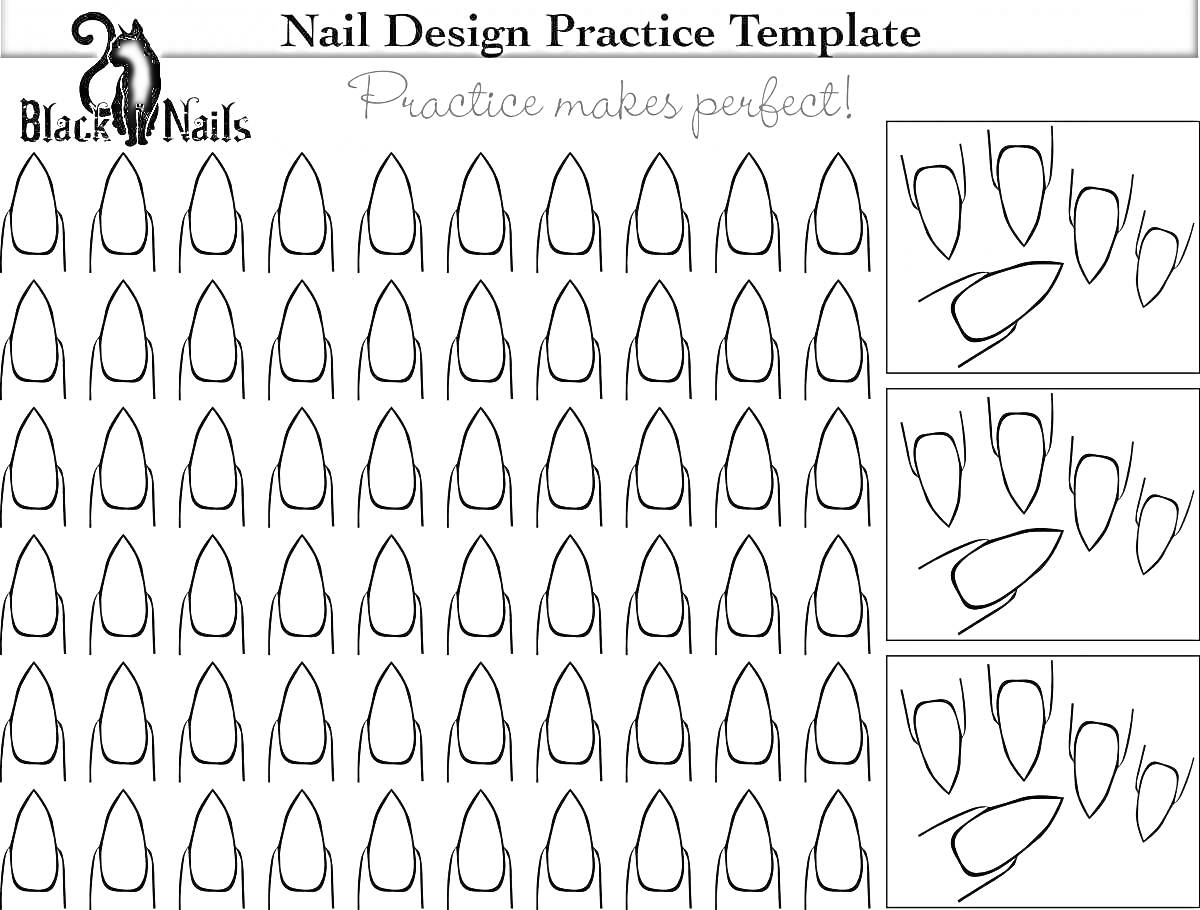Шаблон для практики дизайна ногтей с овальной формой и дополнительными упражнениями