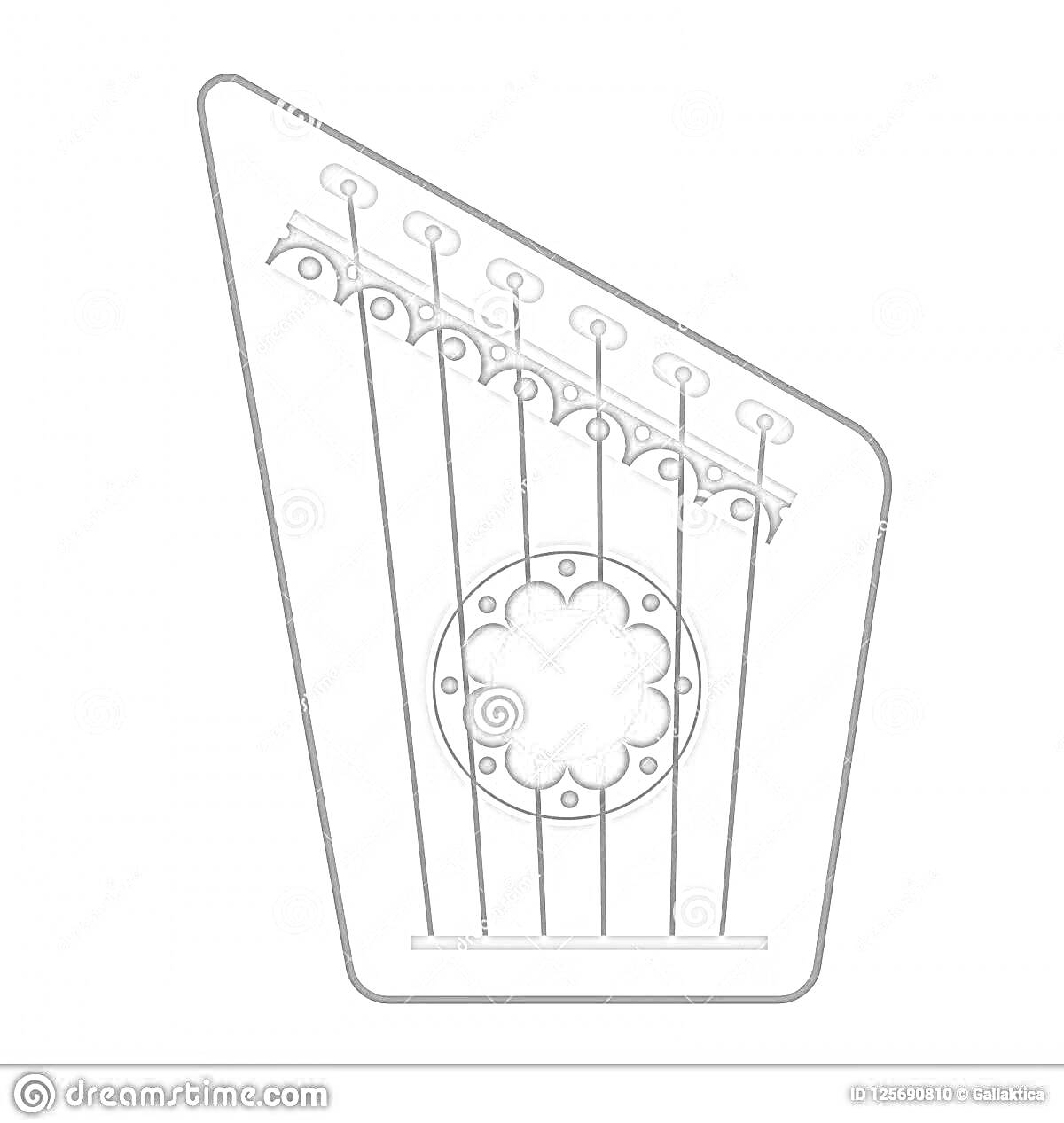 На раскраске изображено: Гусли, Струны, Цветочный узор, Колки, Музыкальные инструменты
