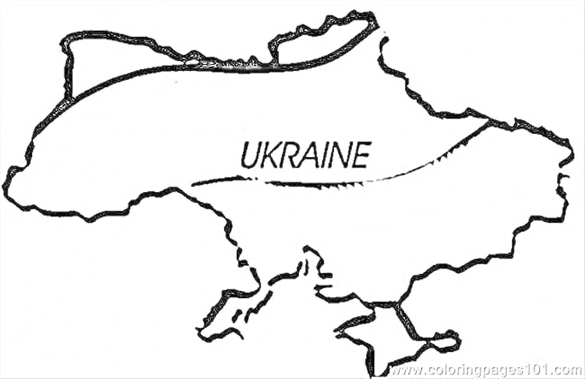 На раскраске изображено: Украина, Карта, География, Надпись