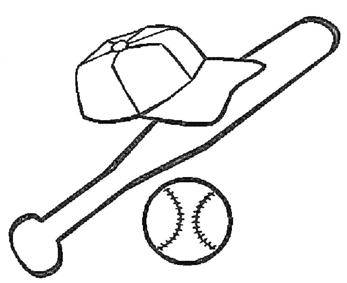 На раскраске изображено: Бейсбол, Спортивный инвентарь, Бита