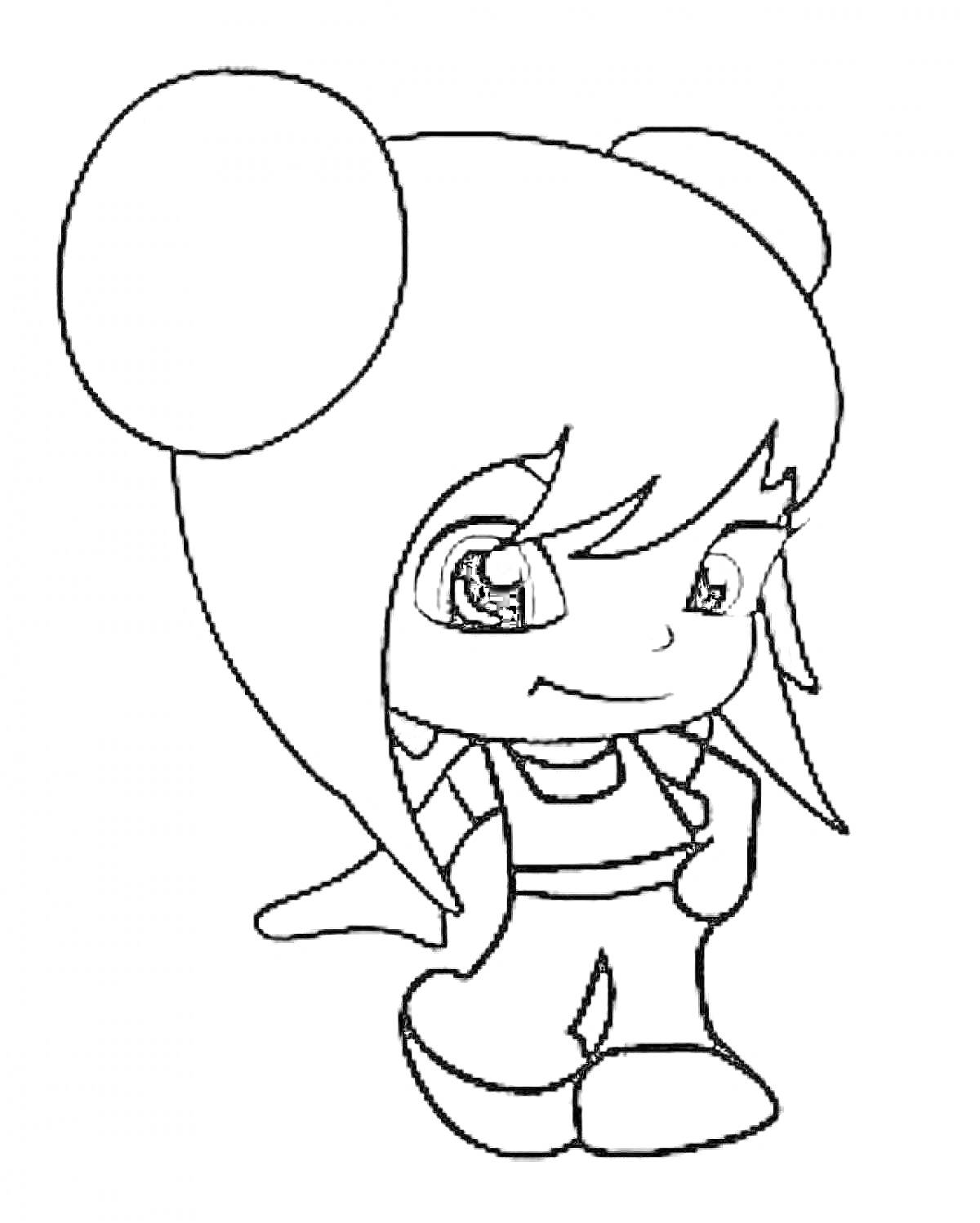 Пинипон-девочка с двумя большими заколками, длинные волосы, костюм с шортами