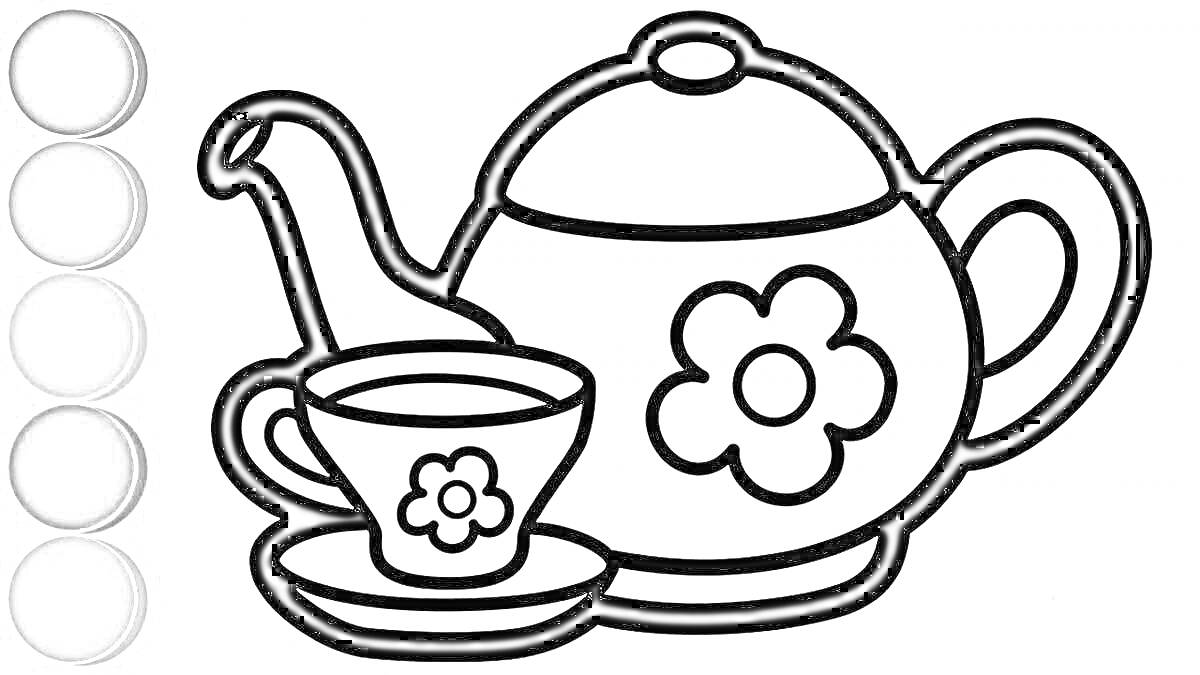 Раскраска Чайник и чашка с цветами